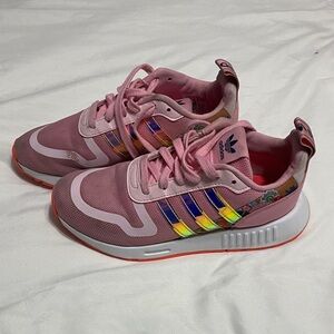 Adidas Pink Sneakers with Multicolor Stripes